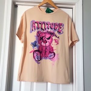 Shein Cream Graphic Tee "Attitude Be Yourself" size S